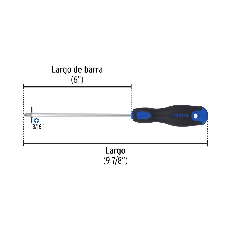 Desarmador punta phillips, 3/16x6", mgo comfort grip, pretul