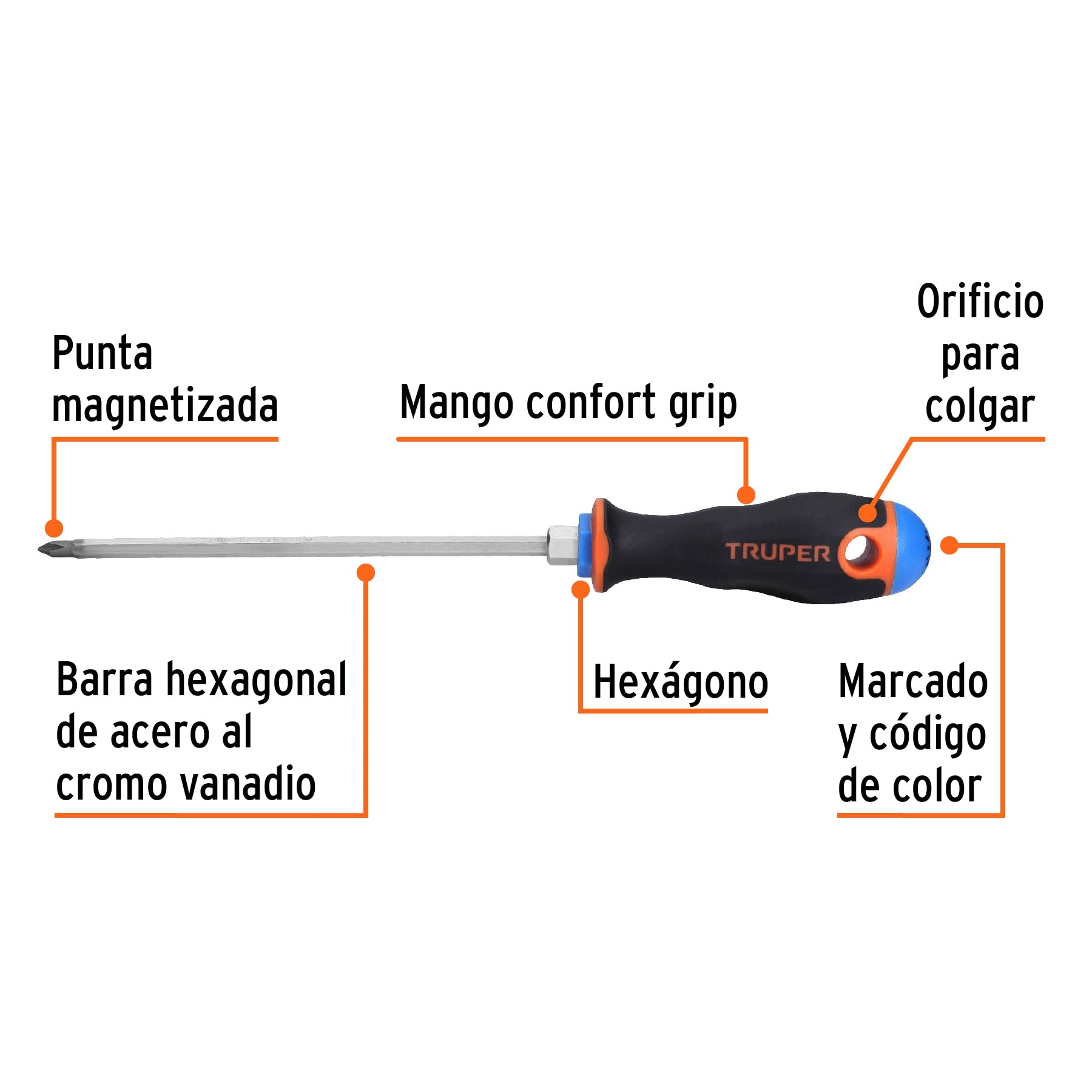 Desarmador punta phillips # 1, mango comfort grip, 6"