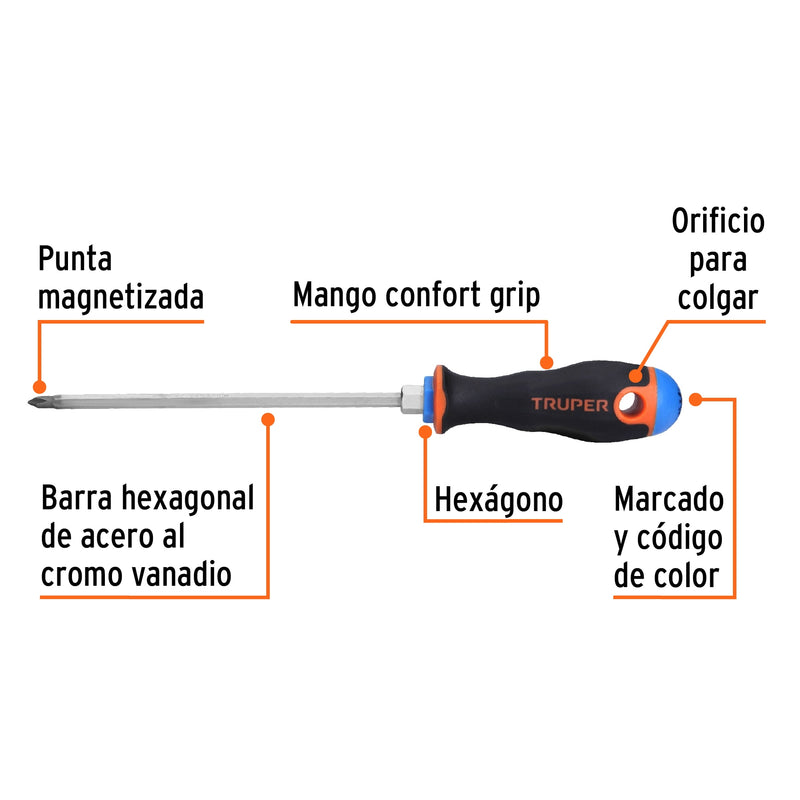 Desarmador punta phillips # 1, mango comfort grip, 6"