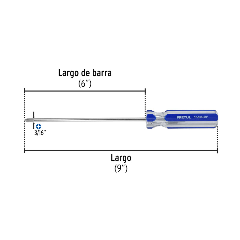 Desarmador punta phillips, 3/16 x 6", mango pvc, pretul