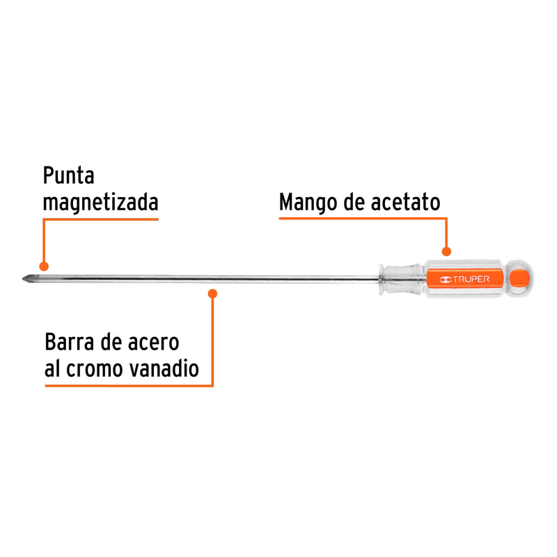 Desarmador punta phillips # 1, mango de acetato 8"
