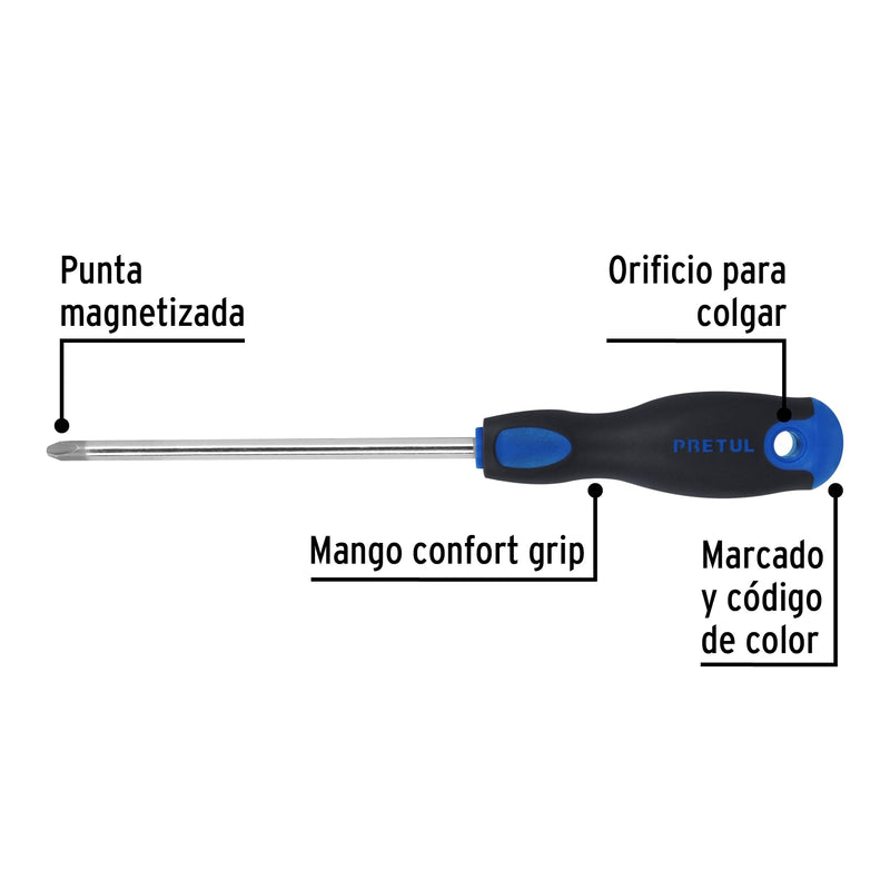 Desarmador punta phillips, 5/16x6", mgo comfort grip, pretul