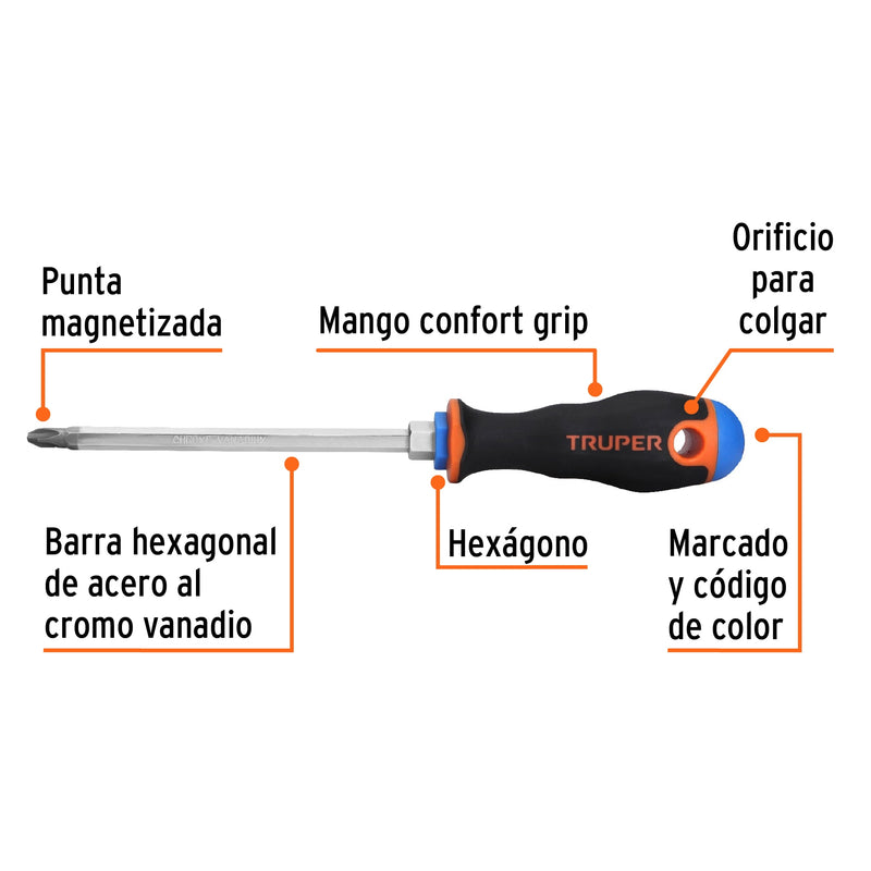 Desarmador punta phillips, 5/16" mango Comfort Grip, 6"