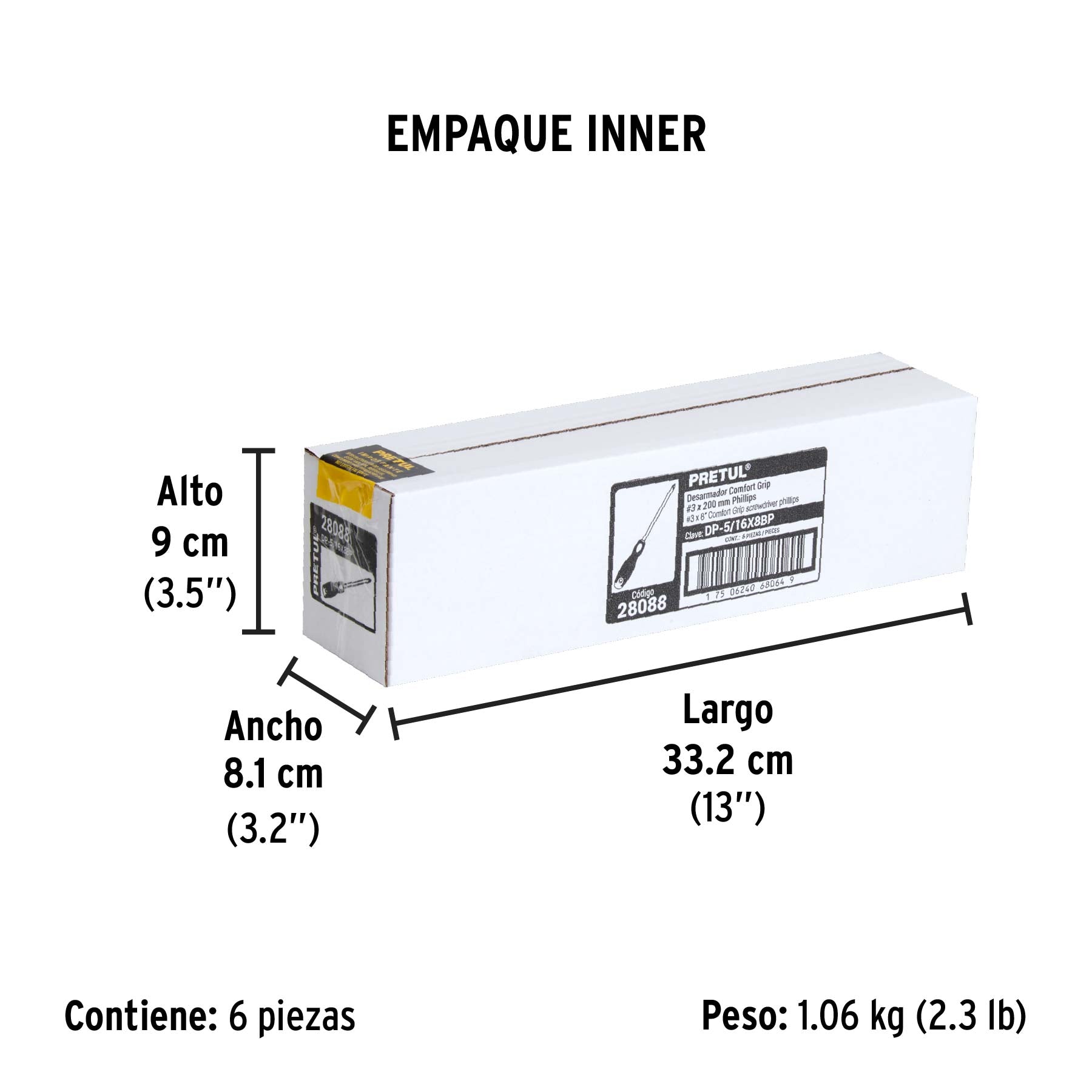 Desarmador punta Phillips,5/16x8',mango Comfort Grip,Pretul