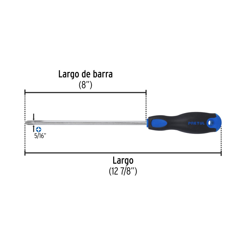 Desarmador punta Phillips,5/16x8',mango Comfort Grip,Pretul