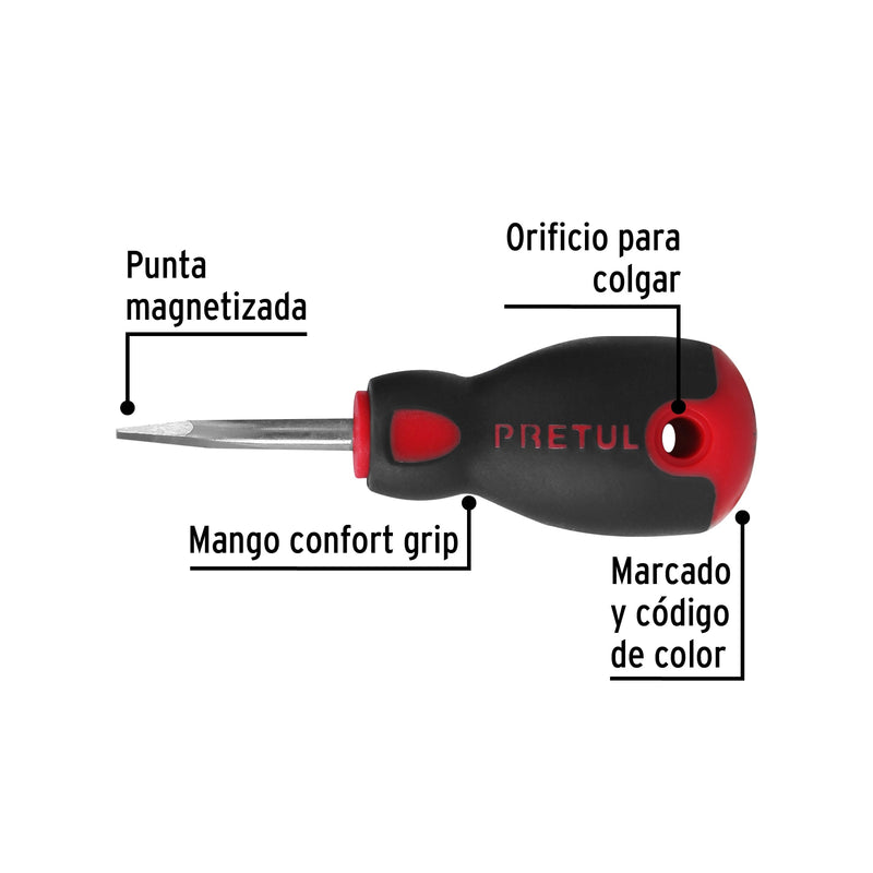 Desarmador plano,1/4x1-1/2",mgo comfort grip, pretul