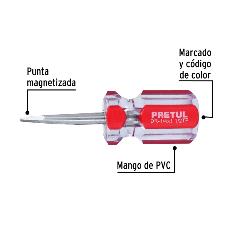 Desarmador plano, 1/4 x 1-1/2", mango pvc, pretul