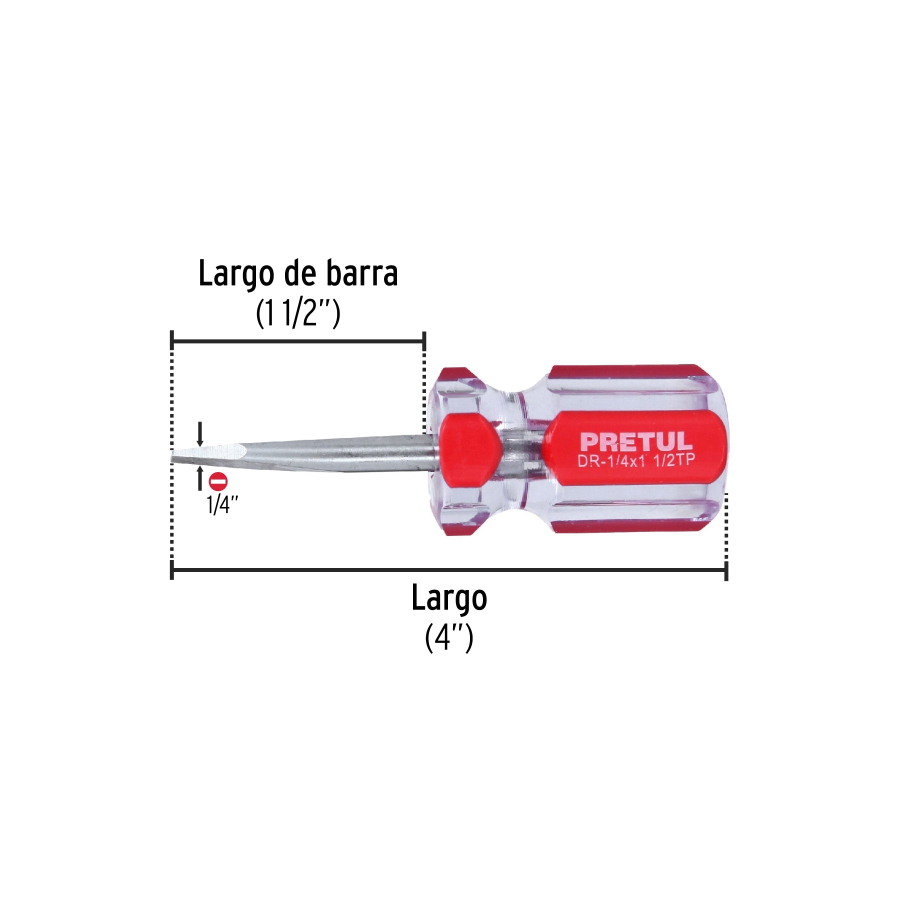 Desarmador plano, 1/4 x 1-1/2", mango pvc, pretul