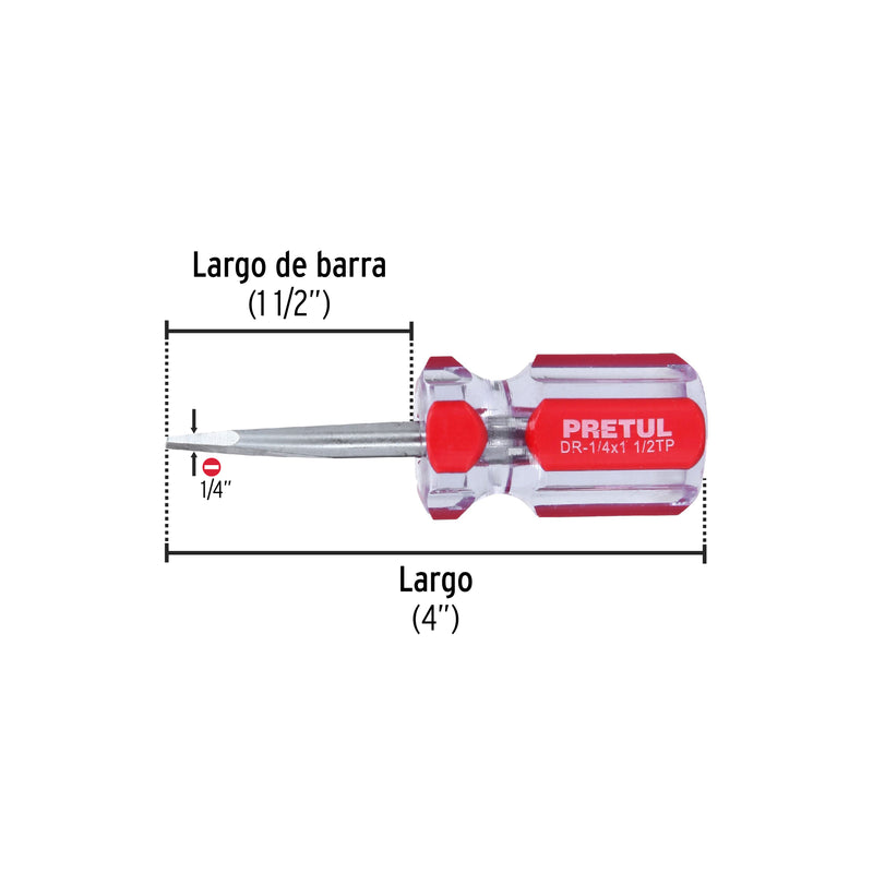 Desarmador plano, 1/4 x 1-1/2", mango pvc, pretul