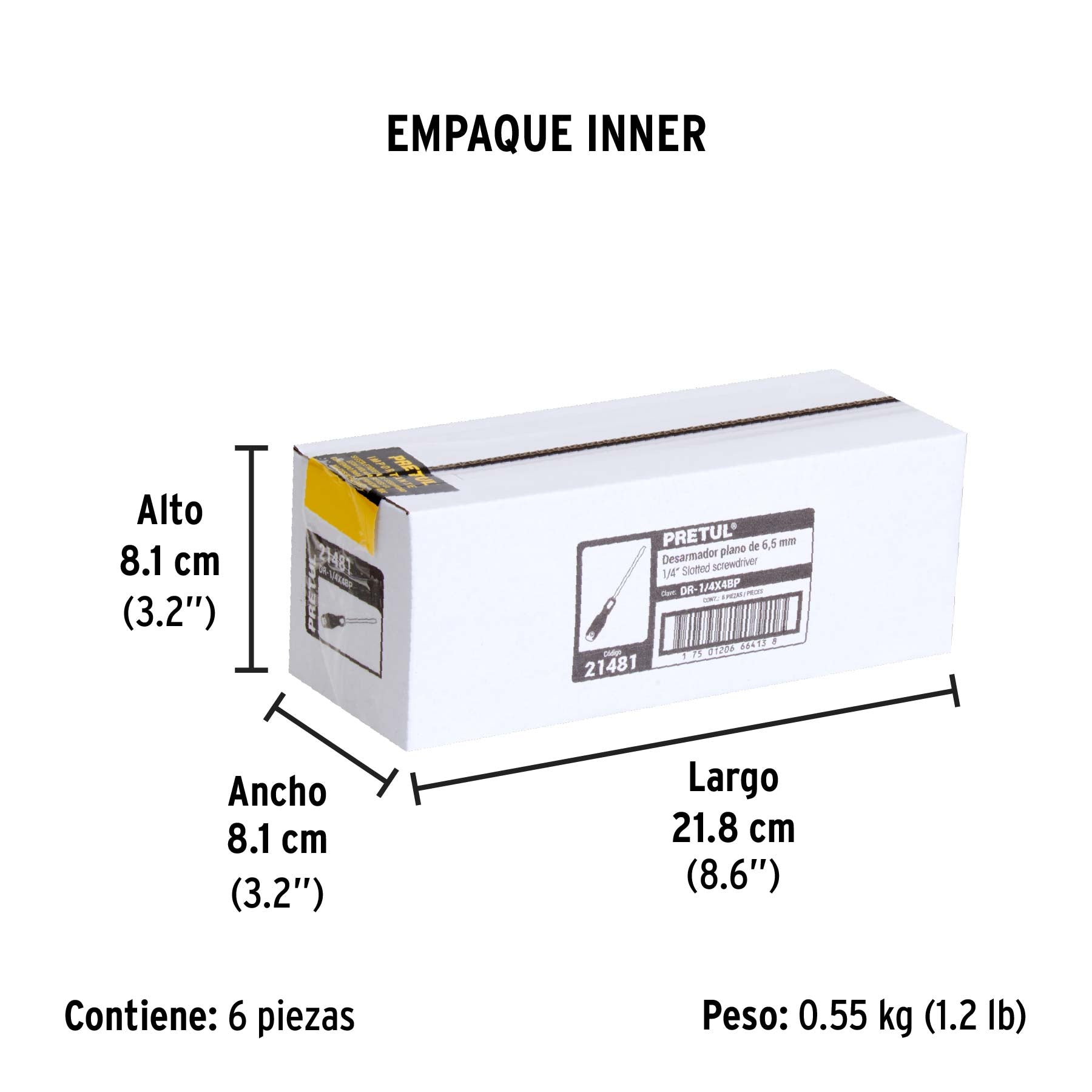 Desarmador plano,1/4x4",mango comfort grip, pretul