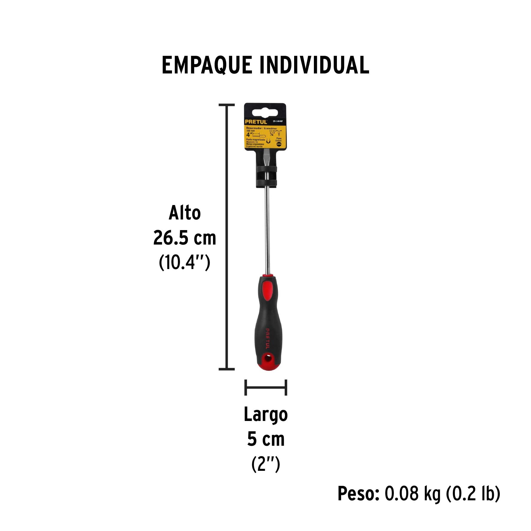 Desarmador plano,1/4x4",mango comfort grip, pretul