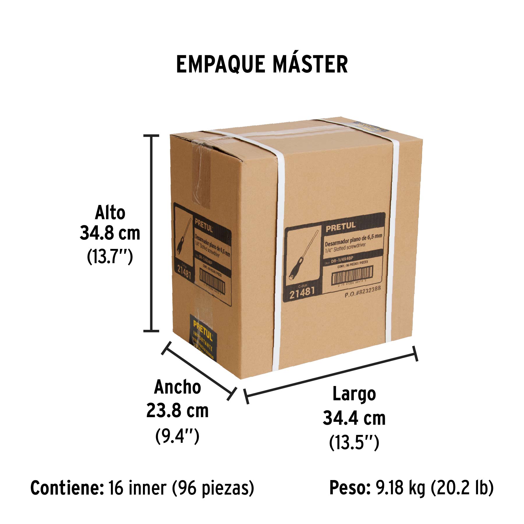 Desarmador plano,1/4x4",mango comfort grip, pretul
