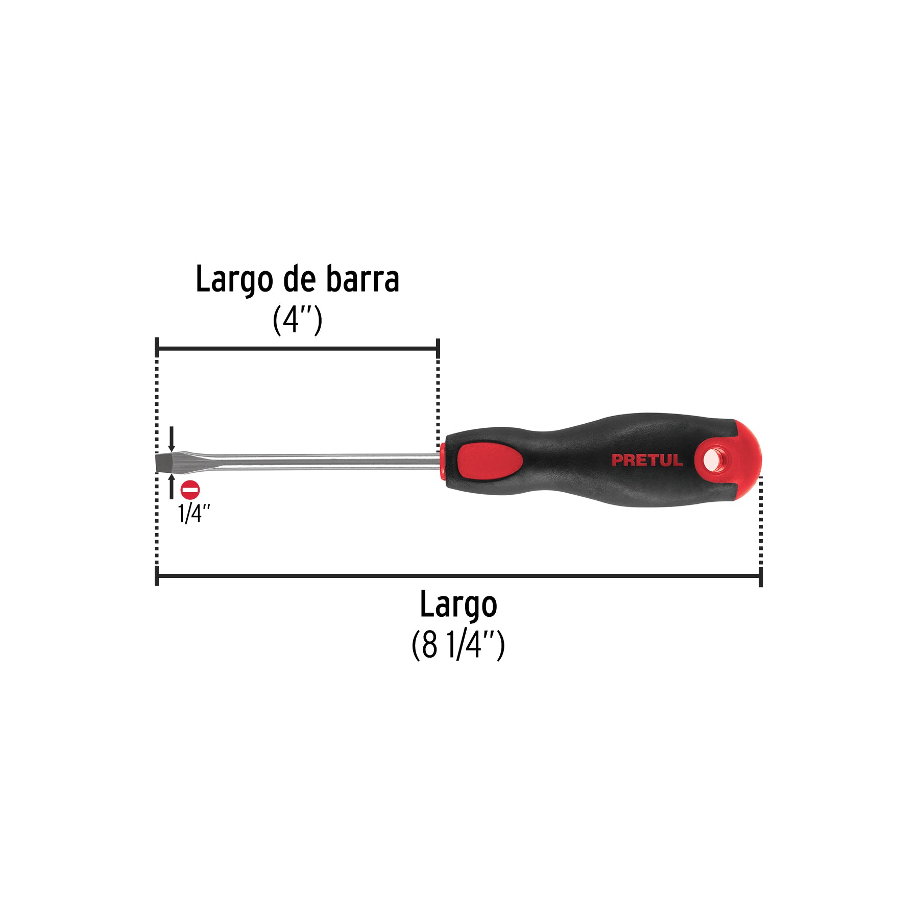 Desarmador plano,1/4x4",mango comfort grip, pretul
