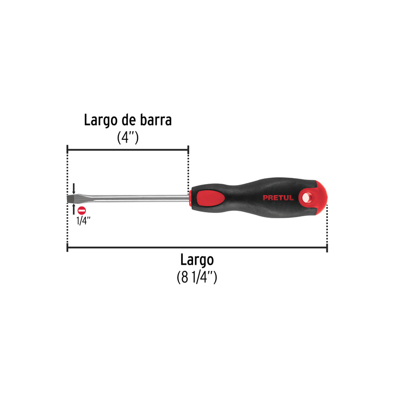 Desarmador plano,1/4x4",mango comfort grip, pretul