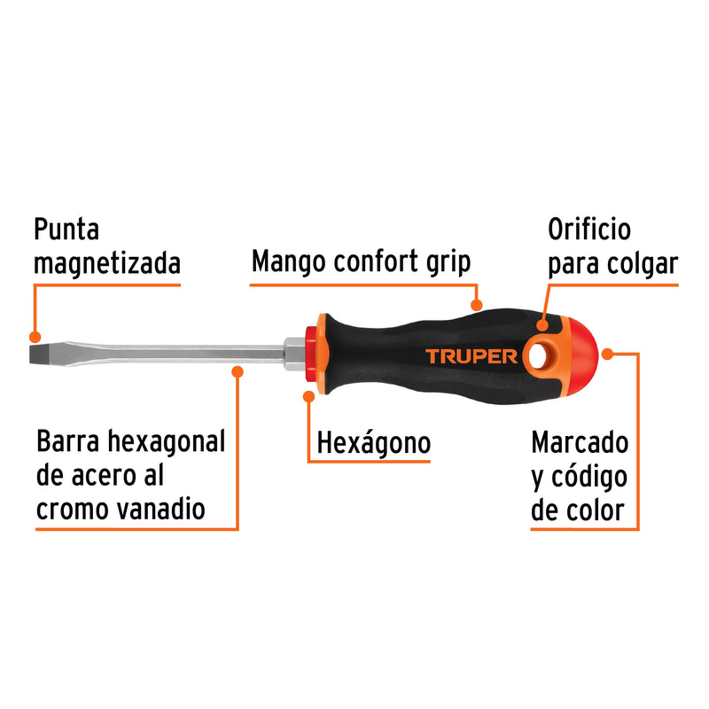 Desarmador plano 1/4x4" mango comfort grip