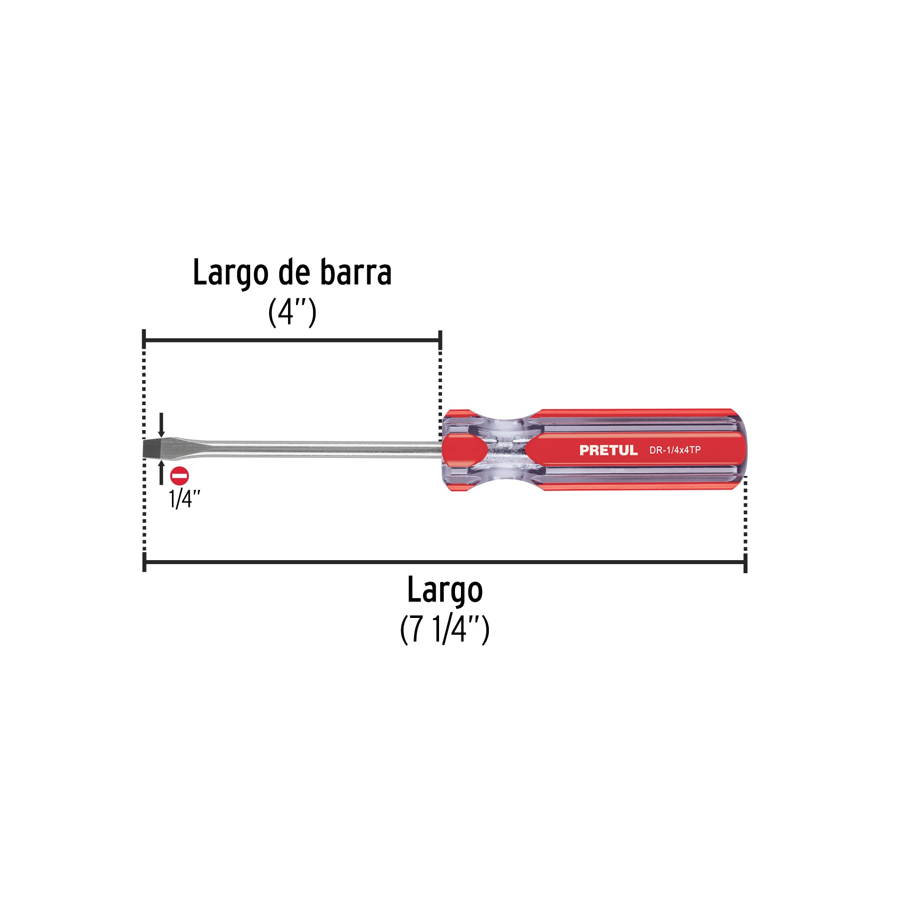 Desarmador plano, 1/4 x 4", mango pvc, pretul