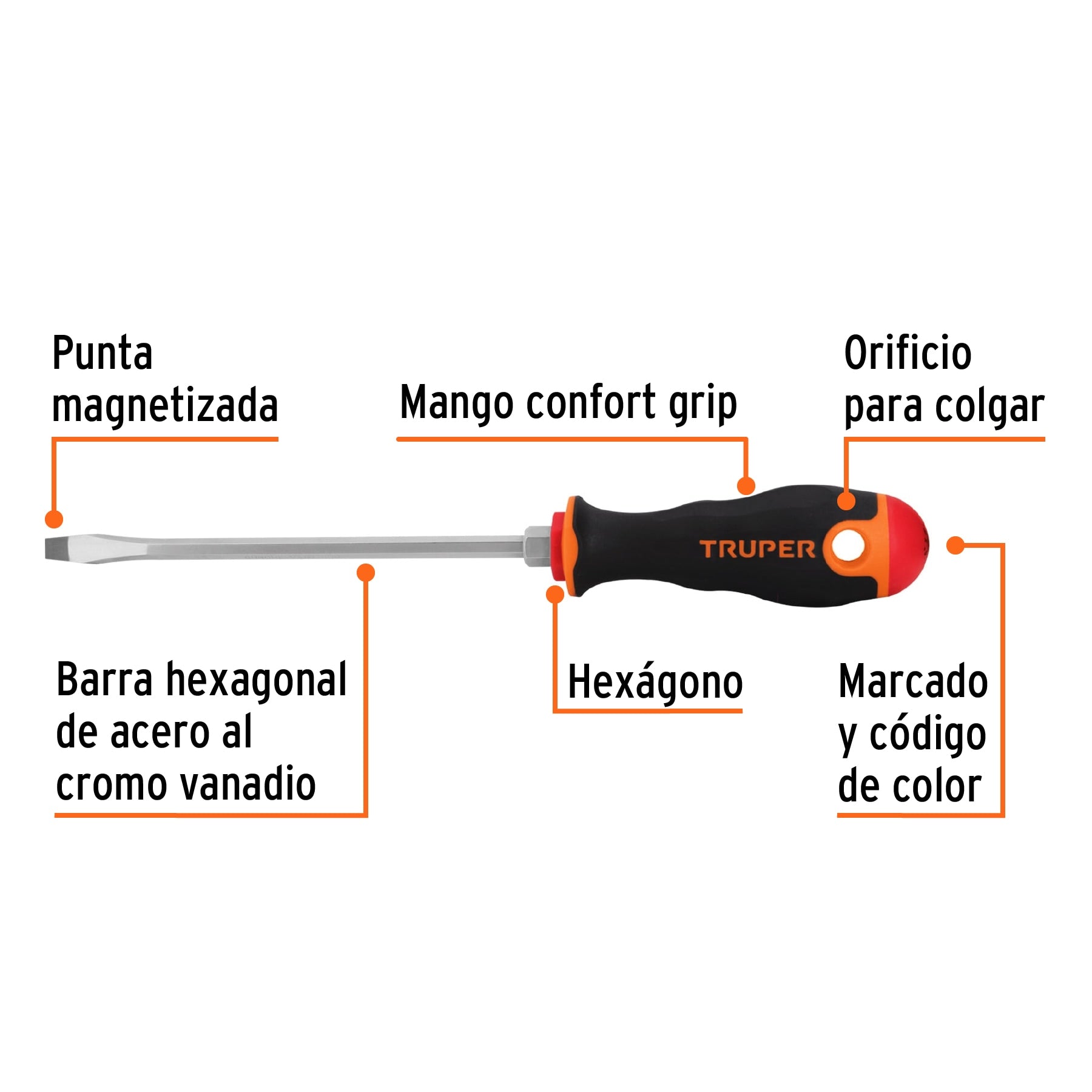 Desarmador plano 1/4x6" mango comfort grip