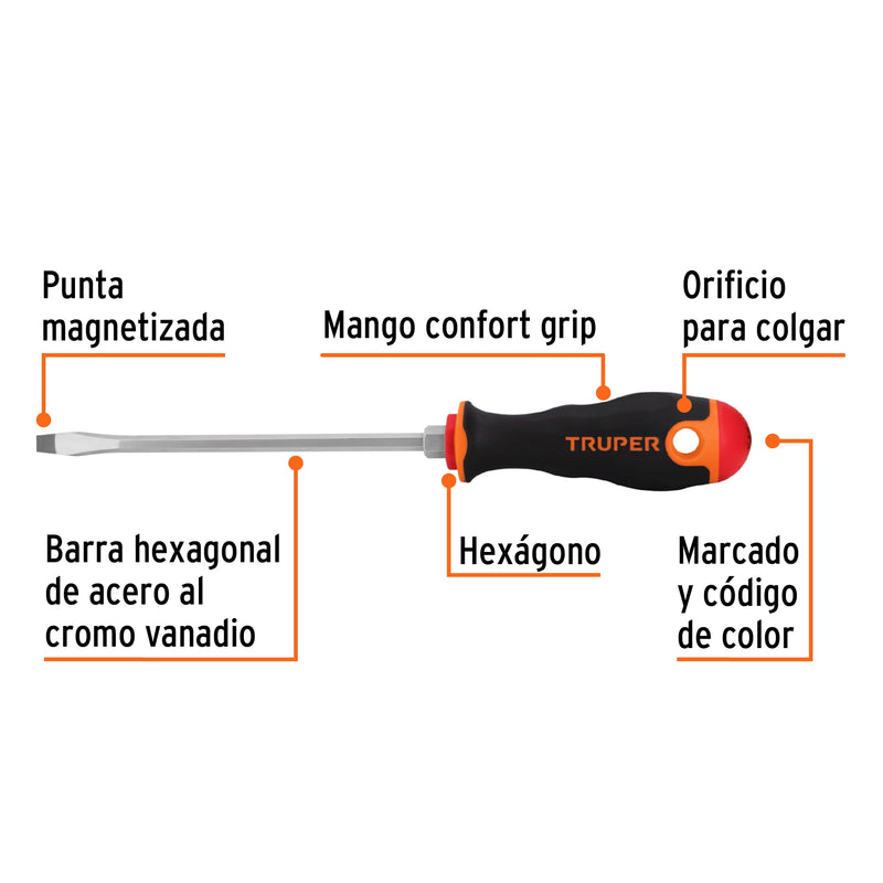 Desarmador plano 1/4x6" mango comfort grip