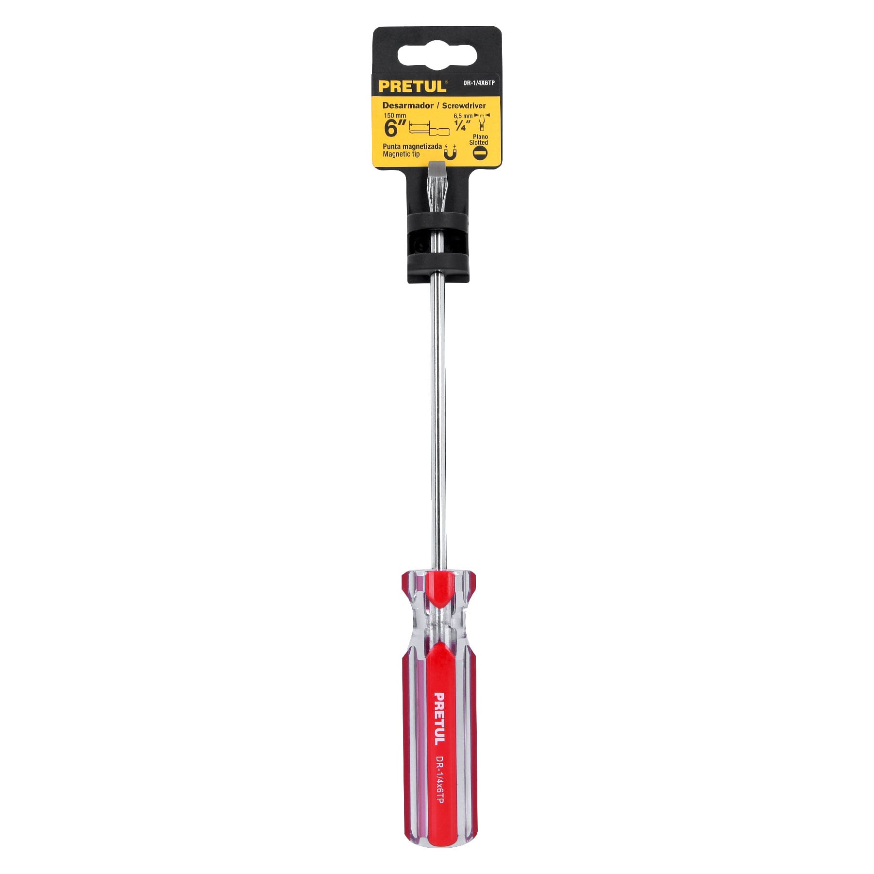 Desarmador plano, 1/4 x 6", mango pvc, pretul