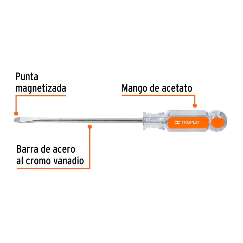 Desarmador plano 1/4x6" mango de acetato