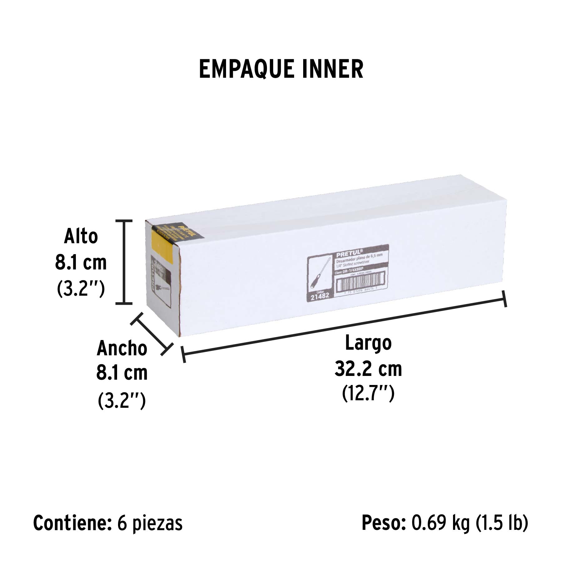 Desarmador plano, 1/4x8", mango comfort grip, pretul