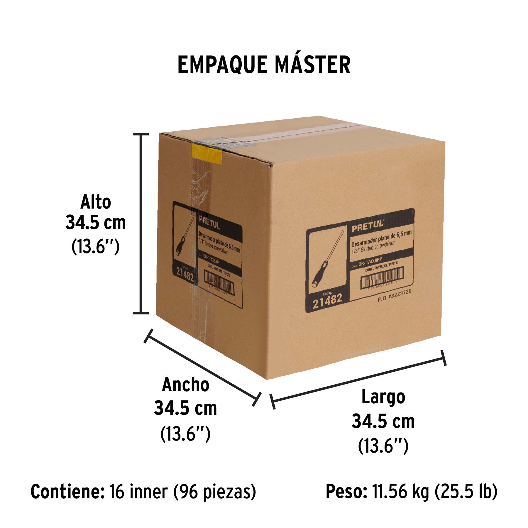 Desarmador plano, 1/4x8", mango comfort grip, pretul