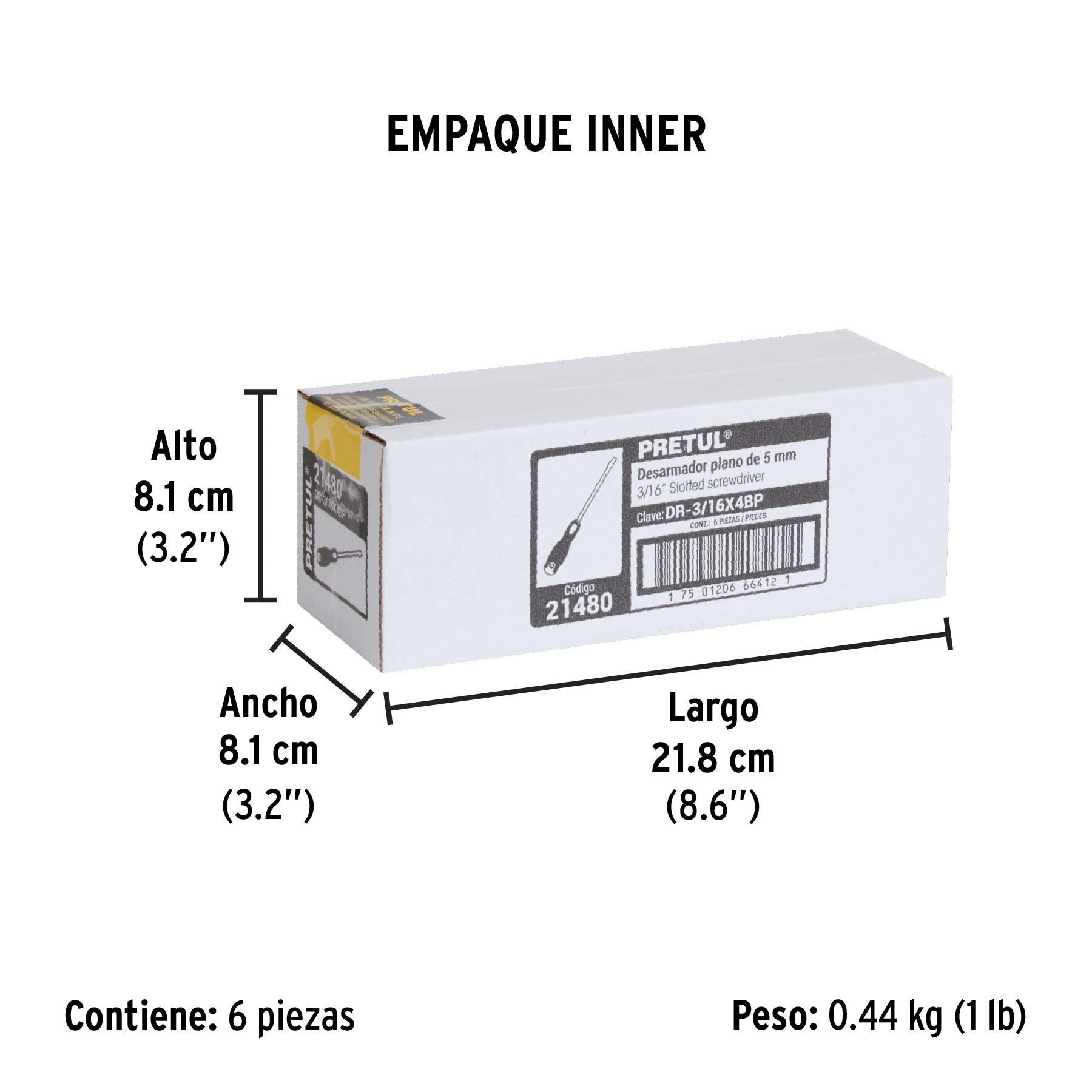 Desarmador plano, 3/16x4", mgo comfort grip, pretul