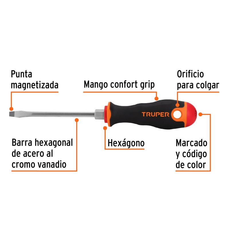 Desarmador plano 3/16x4" mango comfort grip