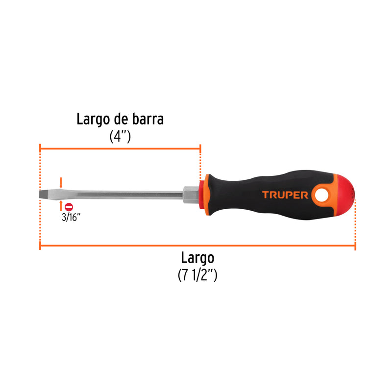 Desarmador plano 3/16x4" mango comfort grip