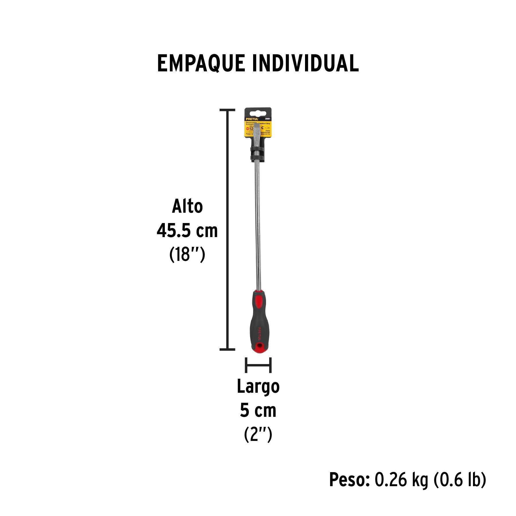 Desarmador plano, 3/8' x 12', mango Comfort Grip, Pretul
