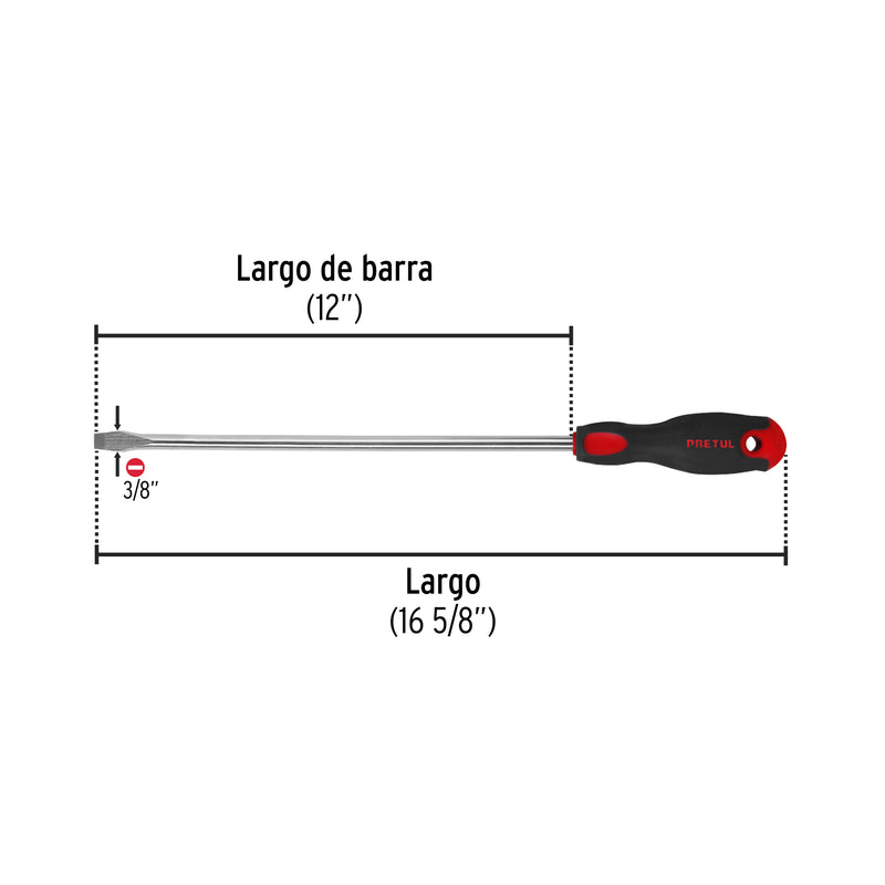 Desarmador plano, 3/8' x 12', mango Comfort Grip, Pretul