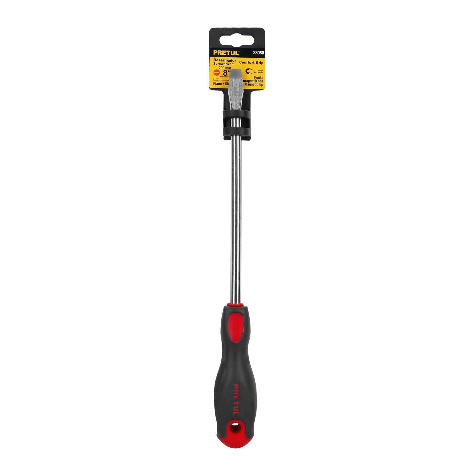 Desarmador plano, 3/8' x 8', mango Comfort Grip, Pretul
