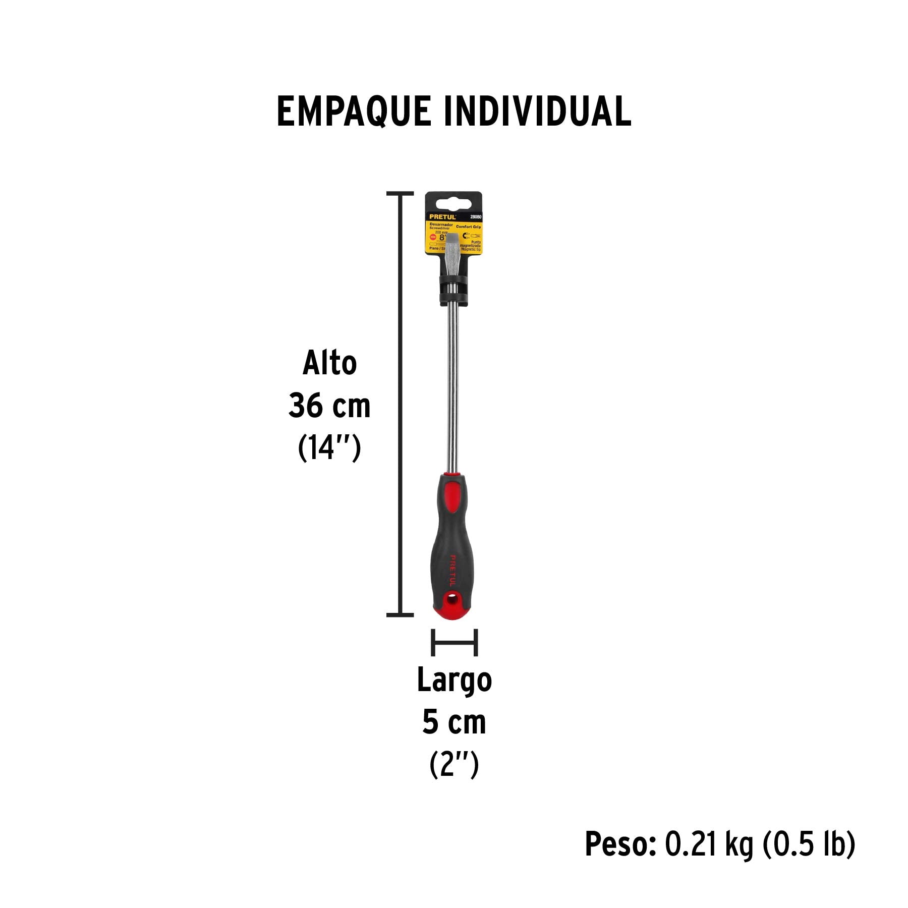 Desarmador plano, 3/8' x 8', mango Comfort Grip, Pretul