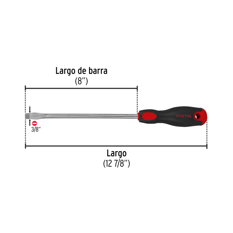 Desarmador plano, 3/8' x 8', mango Comfort Grip, Pretul
