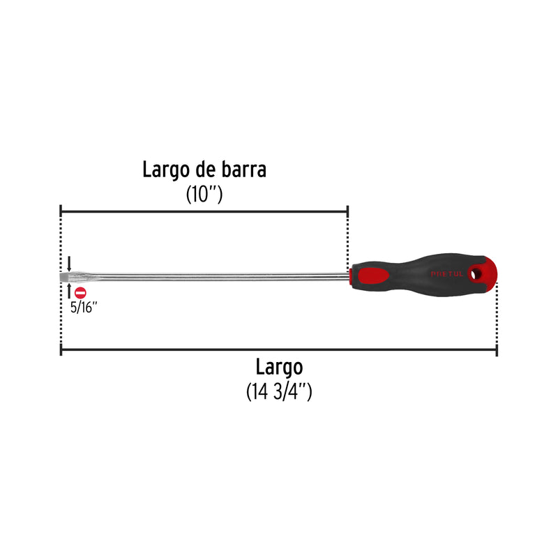 Desarmador plano, 5/16' x 10', mango Comfort Grip, Pretul