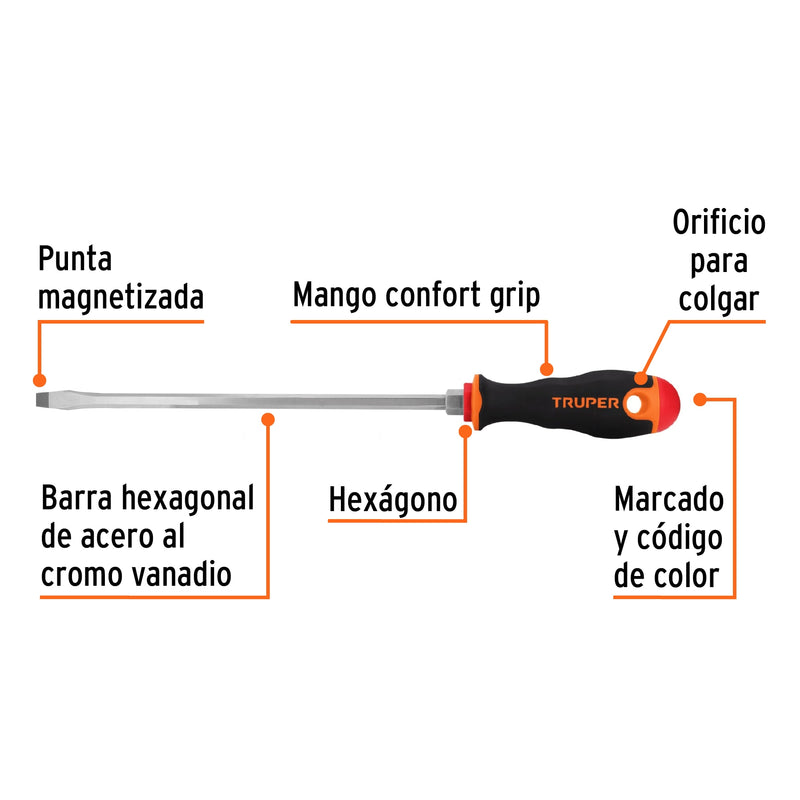 Desarmador plano 5/16X10" mango comfort grip 