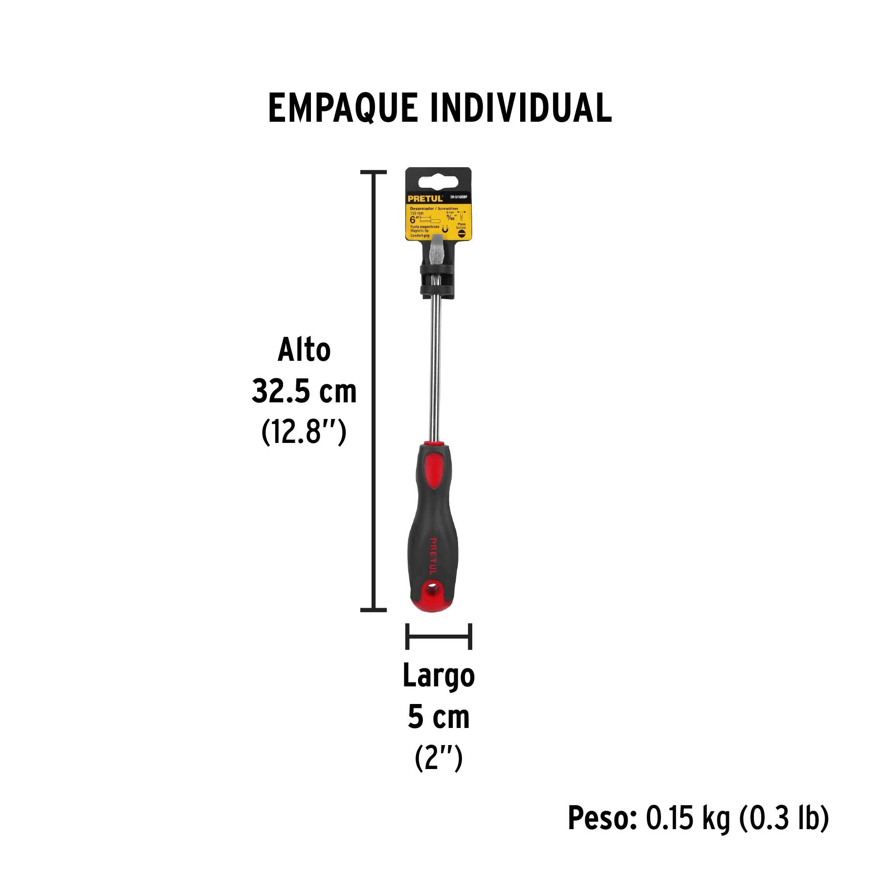 Desarmador plano, 5/16 x 6", mango comfort grip, pretul