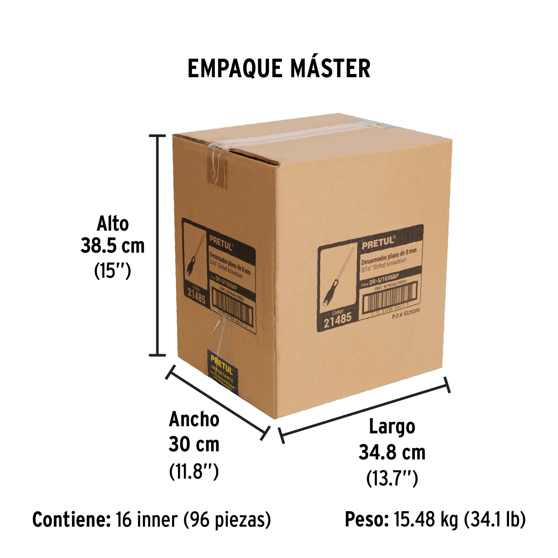 Desarmador plano, 5/16 x 6", mango comfort grip, pretul