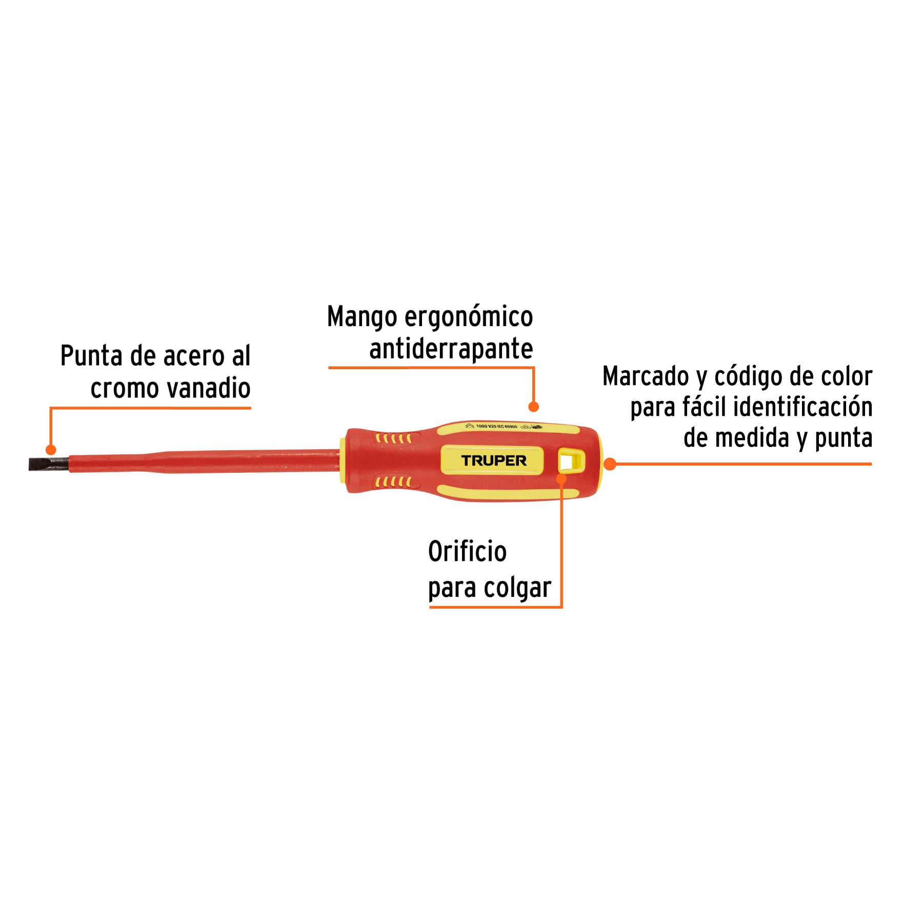Desarmador dieléctrico plano 7/32' x 5', Truper