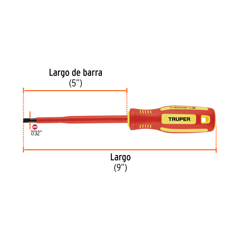 Desarmador dieléctrico plano 7/32' x 5', Truper