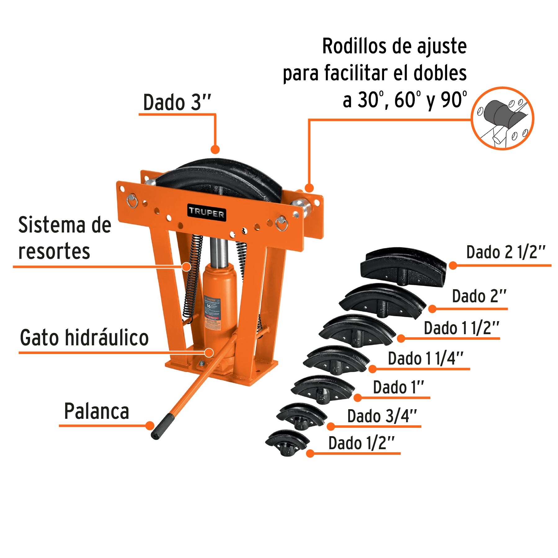 Doblador de tubo hidráulico, 16 toneladas