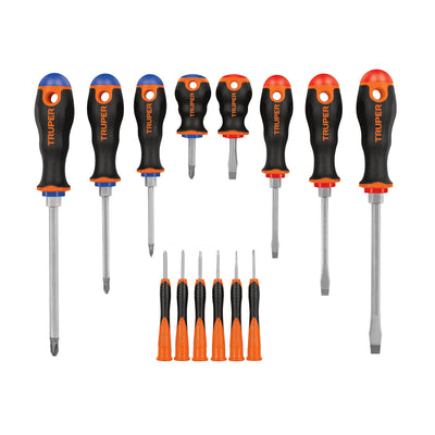 Juego de desarmadores, mango comfort grip, 14 piezas,blister