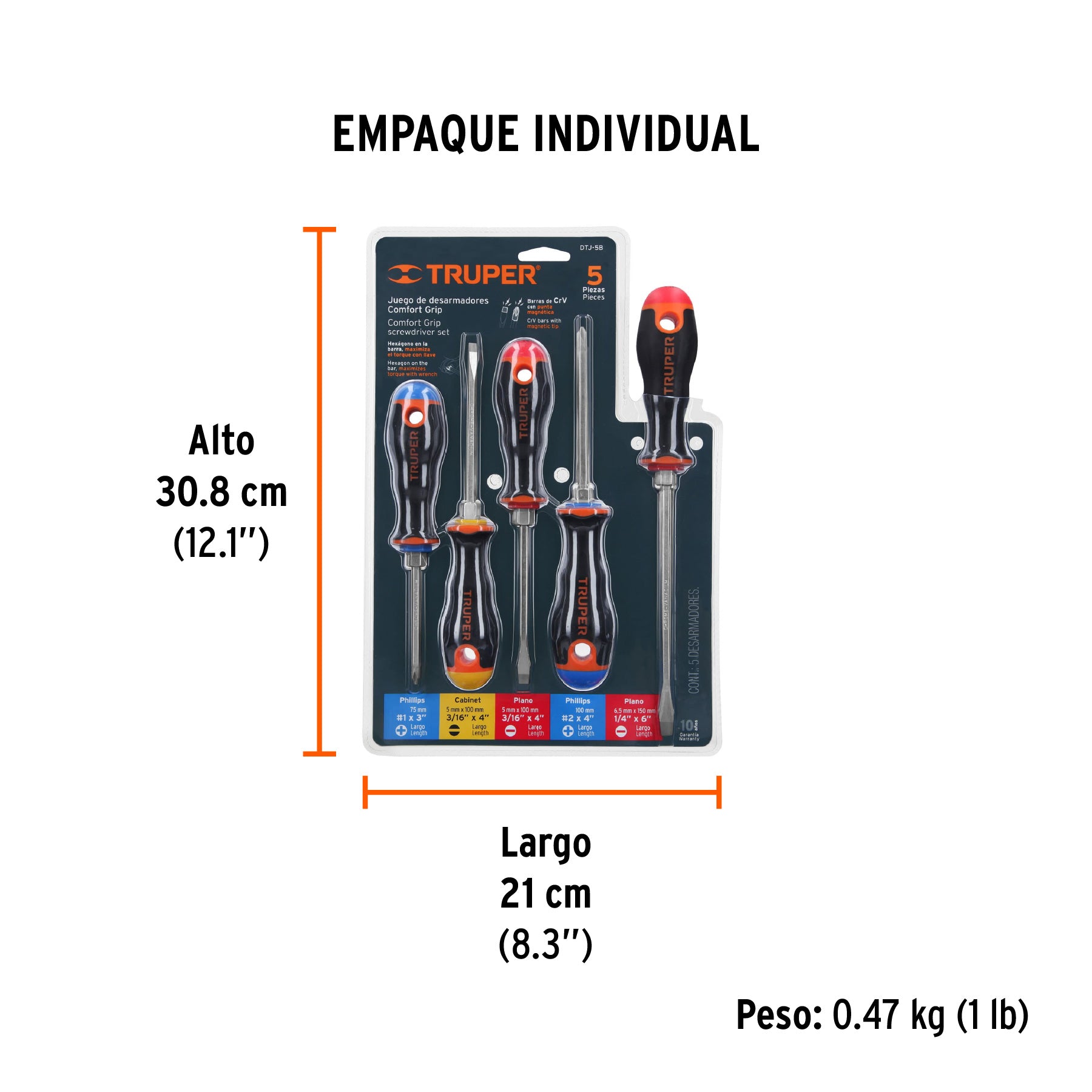 Juego de 5 desarmadores, mangos comfort grip