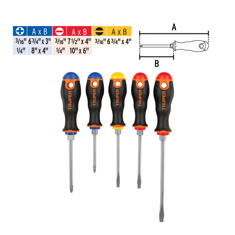 Juego de 5 desarmadores, mangos comfort grip