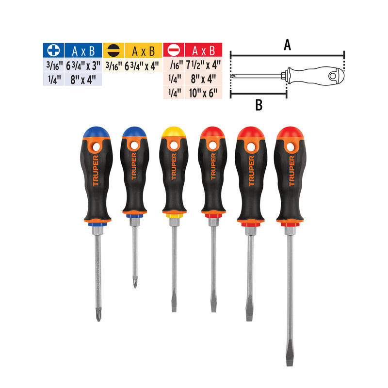 Juego de 6 desarmadores mango comfort grip