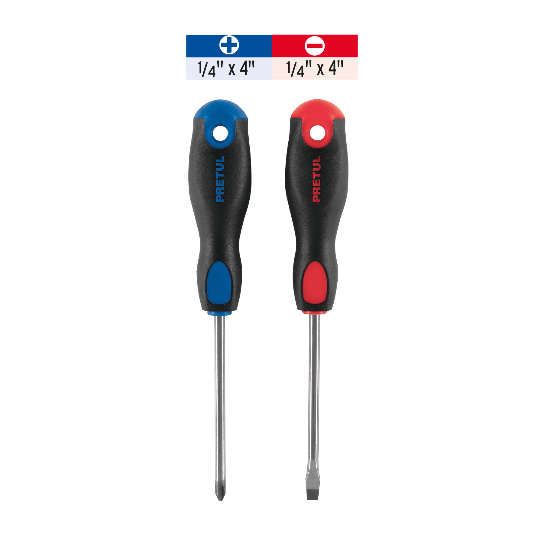 Duo de desarmadores, 1/4x4, mango comfort grip, pretul