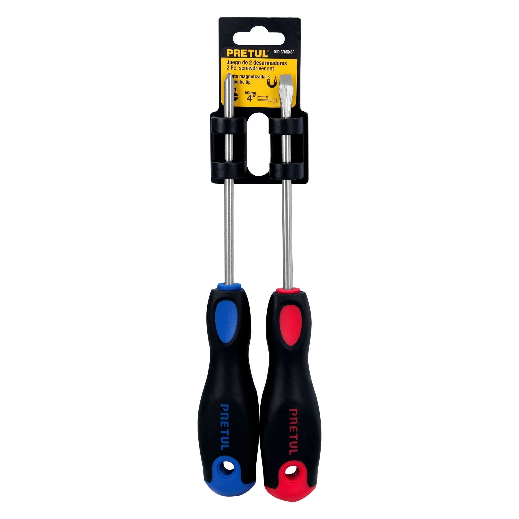 Duo de desarmadores, 3/16x4, mango comfort grip, pretul