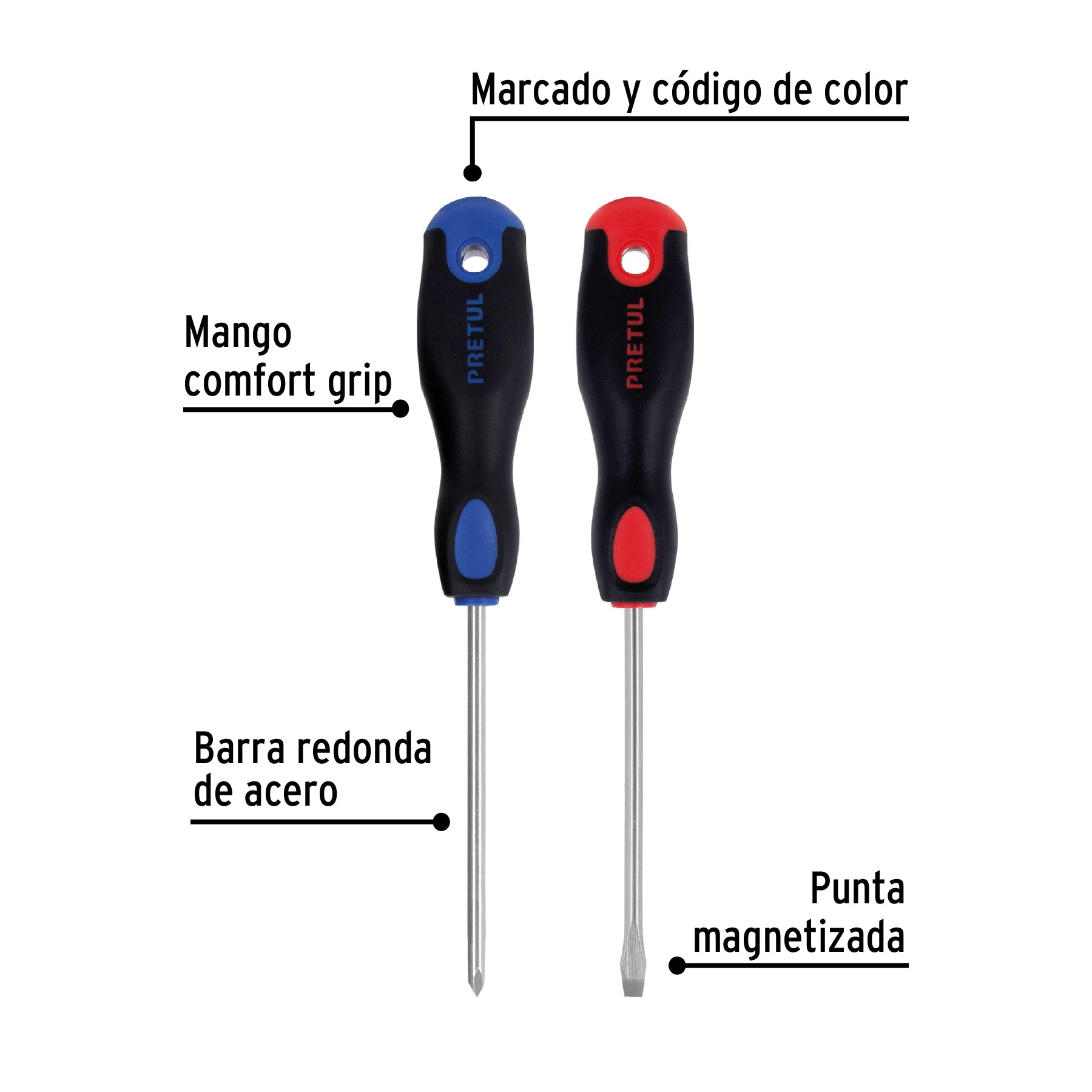Duo de desarmadores, 3/16x4, mango comfort grip, pretul