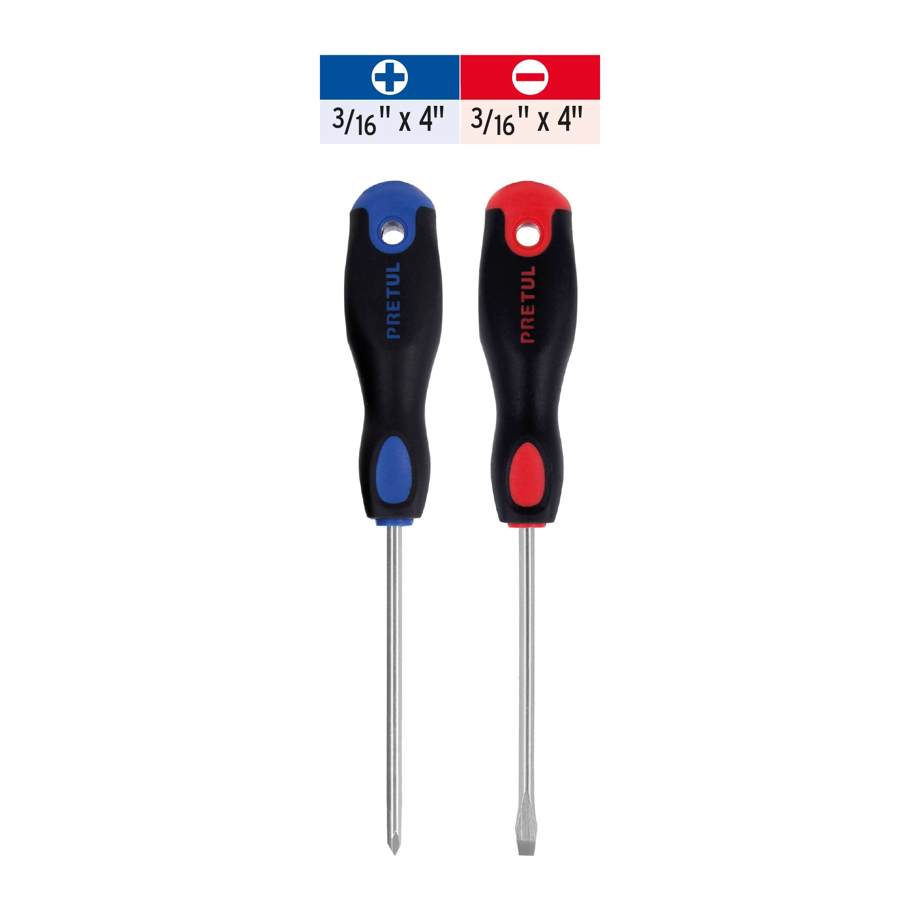 Duo de desarmadores, 3/16x4, mango comfort grip, pretul