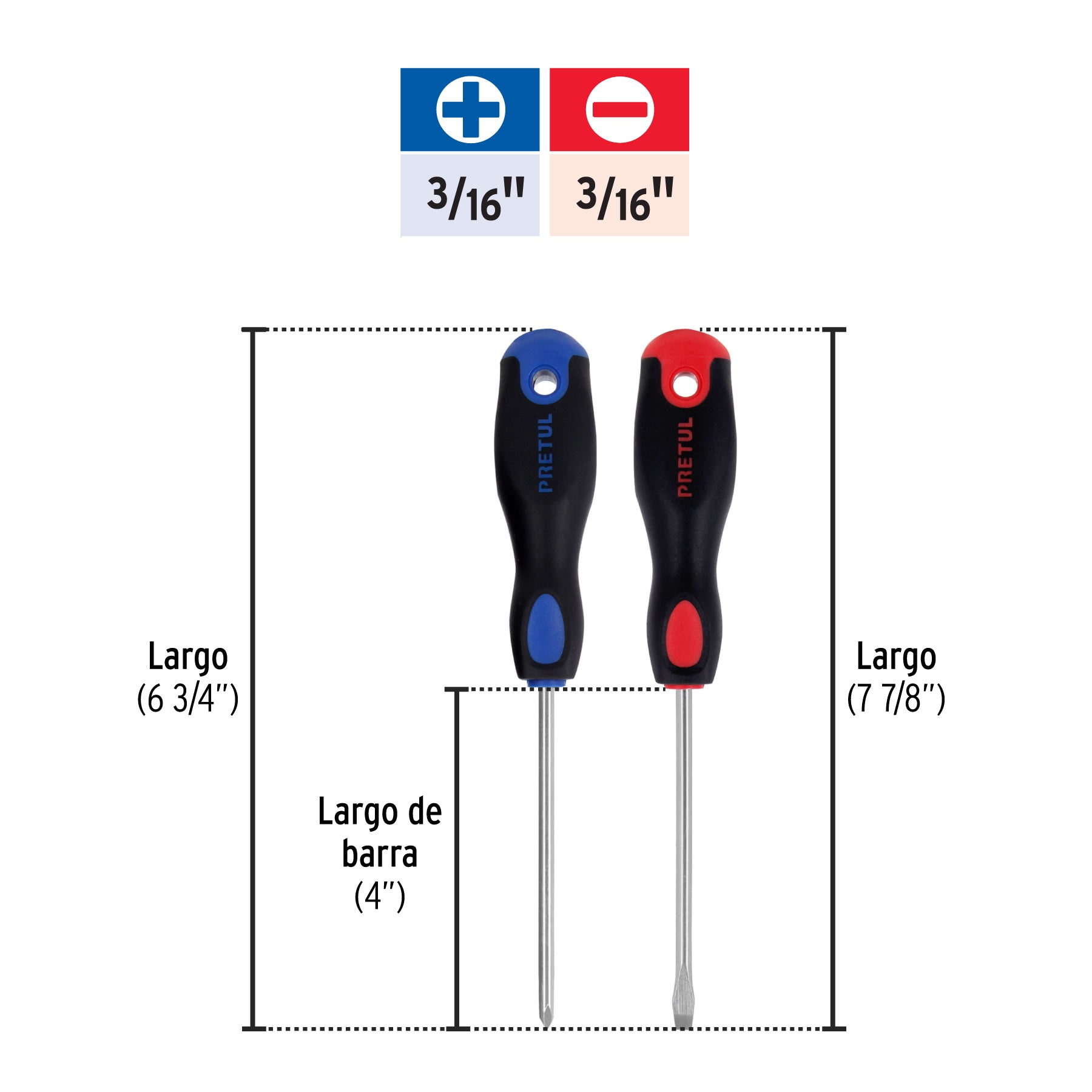 Duo de desarmadores, 3/16x4, mango comfort grip, pretul
